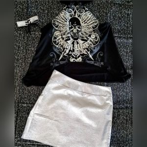 Cyber Textured Silver Pleather Mini Skirt M rave galactic rocker metal festival